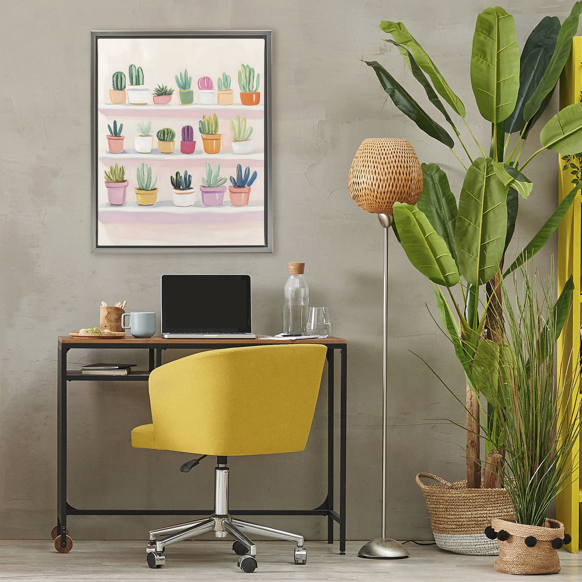 Stupell Industries Cactus Shelf Arrangement Gray Framed Floater Canvas Wall Art, design by The Prints Vibe