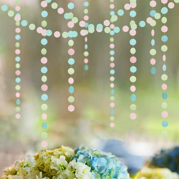 Cheerland Pastel Garlands Hanging Pink Blue Circle Dots Banner 52 ft