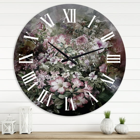 Designart 'Retro Drawing Of Flowers Iv' Vintage Wall Clock