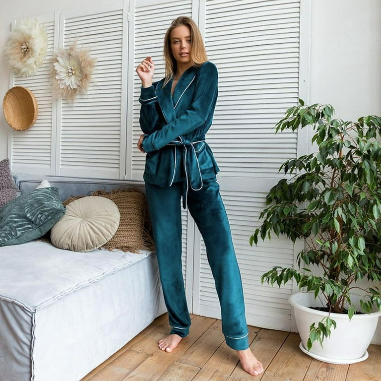 DanceeMangoo Velvet Suit For Women Pajama Robe Sets Knitting Sleepwear  Trouser Suits Full-Length Pants Set Woman 2 Pieces Warm 2022