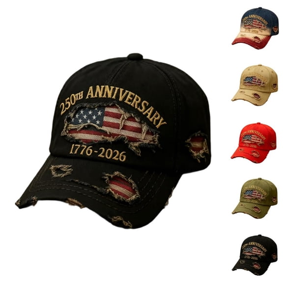 Qwertyu America 250th Anniversary Metal Buckle Embroidered Hat, 1776-2026 250 USA Patriotic Cap Royal Blue