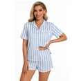 thumbnail image 3 of DAKIMOE Womens Silk Satin Pajamas Short Sleeve Loungewear Two-Piece Sleepwear Button-Down Pj Set, 3 of 6