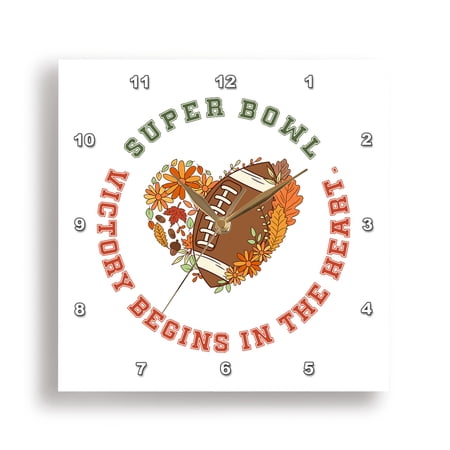 3dRose, Super bowl. Victory begins in the heart football inspirational gift, 10x10 Wall Clock