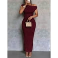 thumbnail image 2 of Women'S Elegant Maxi Dress Short Sleeve Bodycon Cocktail Prom Summer Oblique Off-Shoulder Wine Red XXL, 2 of 5
