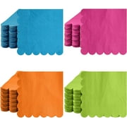 100 Pcs Neon Colored Scalloped Napkins Paper Cocktail Napkins 2 Ply Bright Beverage Paper Napkins Disposable Colored Napkins for Fiesta, Birthday Parties (Assorted Color)