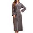 thumbnail image 2 of Antinious Plus Size Knit Robes for Women Long sleeve Solid V Neck Bathrobe with Drawstring and Pockets,Robes for Women,Women Pajamas Bathrobes,Dark Gray,M, 2 of 3