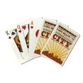 thumbnail image 1 of Long Beach, California, Skyline and Sunburst Screenprint Style, Lantern Press, Premium Playing Cards, 52 Card Deck with Jokers, USA Made, 1 of 4