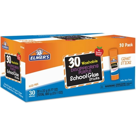 Elmers E605 Disappearing  All Purpose Glue Sticks /Clear 30/Box