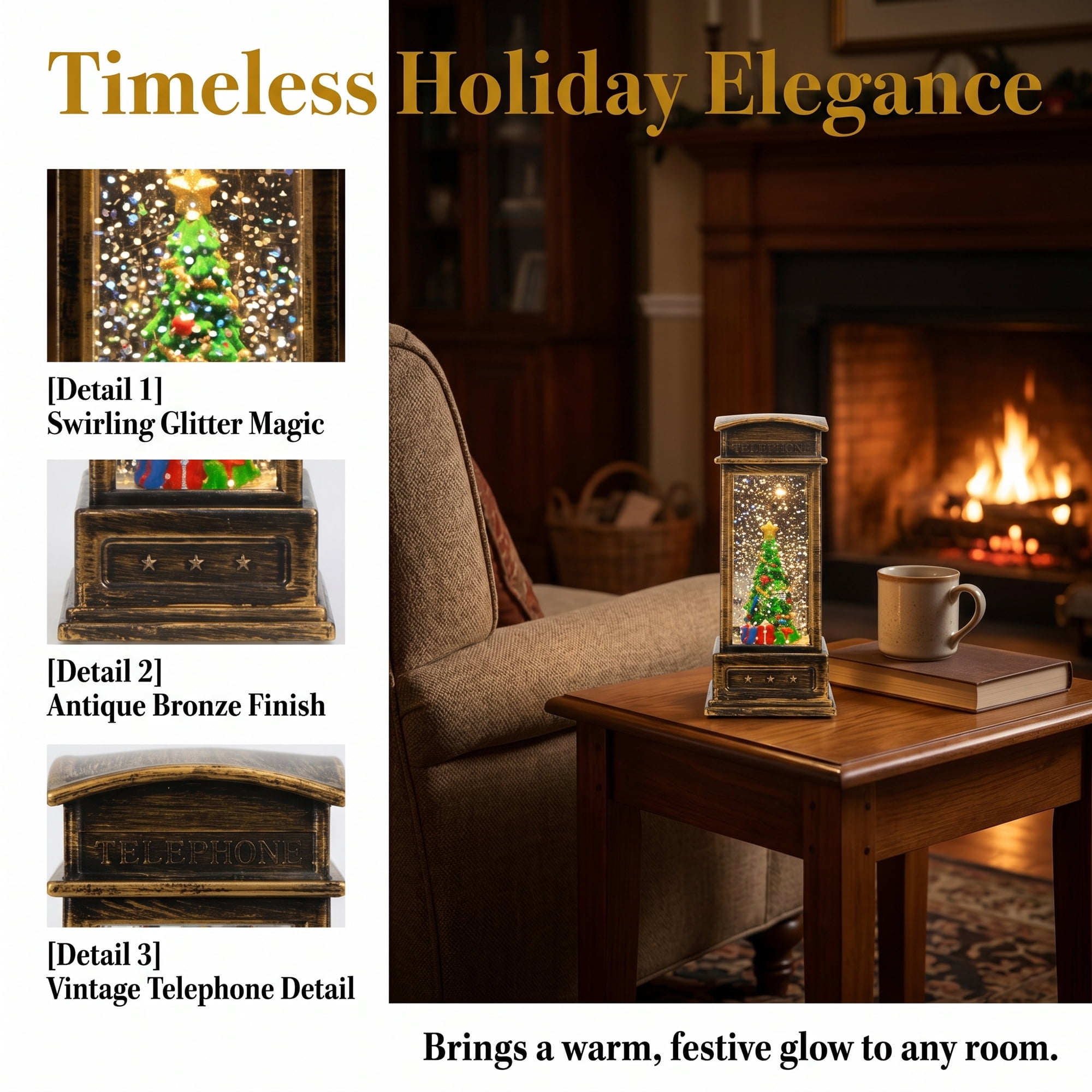 Unique Bargains Christmas Light Up Crystal Ball Mini LED Glitter Sphere Orb Brown Style H