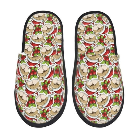 Balery Christmas Hat bear Slient Indoor Furry Fleece Comfort House Shoes Soft Non-Slip Home Shoes Cotton slippers House Slippers-- Large