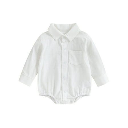 

Frobukio Toddler Baby Boys Gentleman Romper Long Sleeve Lapel Front Button Jumpsuit with Pocket Clothes