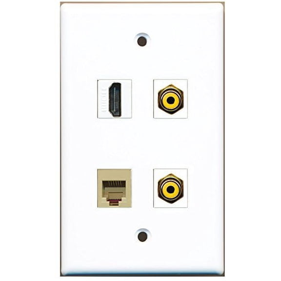 RiteAV - 1 Port HDMI 2 Port RCA Yellow 1 Port Phone RJ11 RJ12 Beige Wall Plate