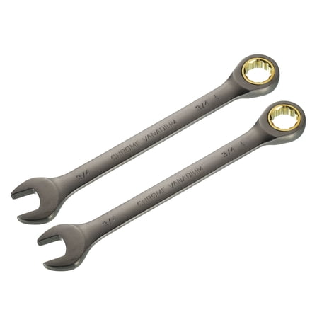 Uxcell 2pcs 3/4" Ratcheting Combination Wrench SAE 90 Teeth 12 PT Ratchet Spanner