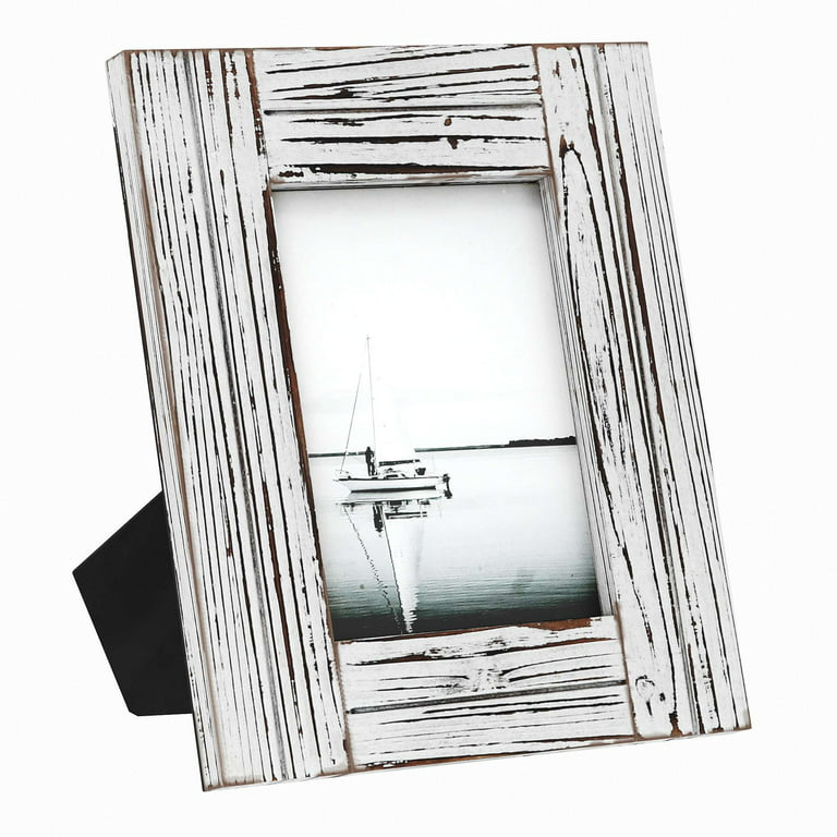 Barnyard Designs 4 Rustic Picture Frames with Matte for 4x6 Picture Frames and 5x7 Collage Picture Frames for Wall, Distressed Wood Pictures Frames