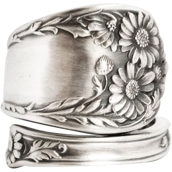 Sunflower Spoon Adjustable Rings Promise Wedding Engagement Statement Boho Vintage Finger Open Ring Extendable Wrap Bands for Women Men Retro Comfort Fit Jewelry