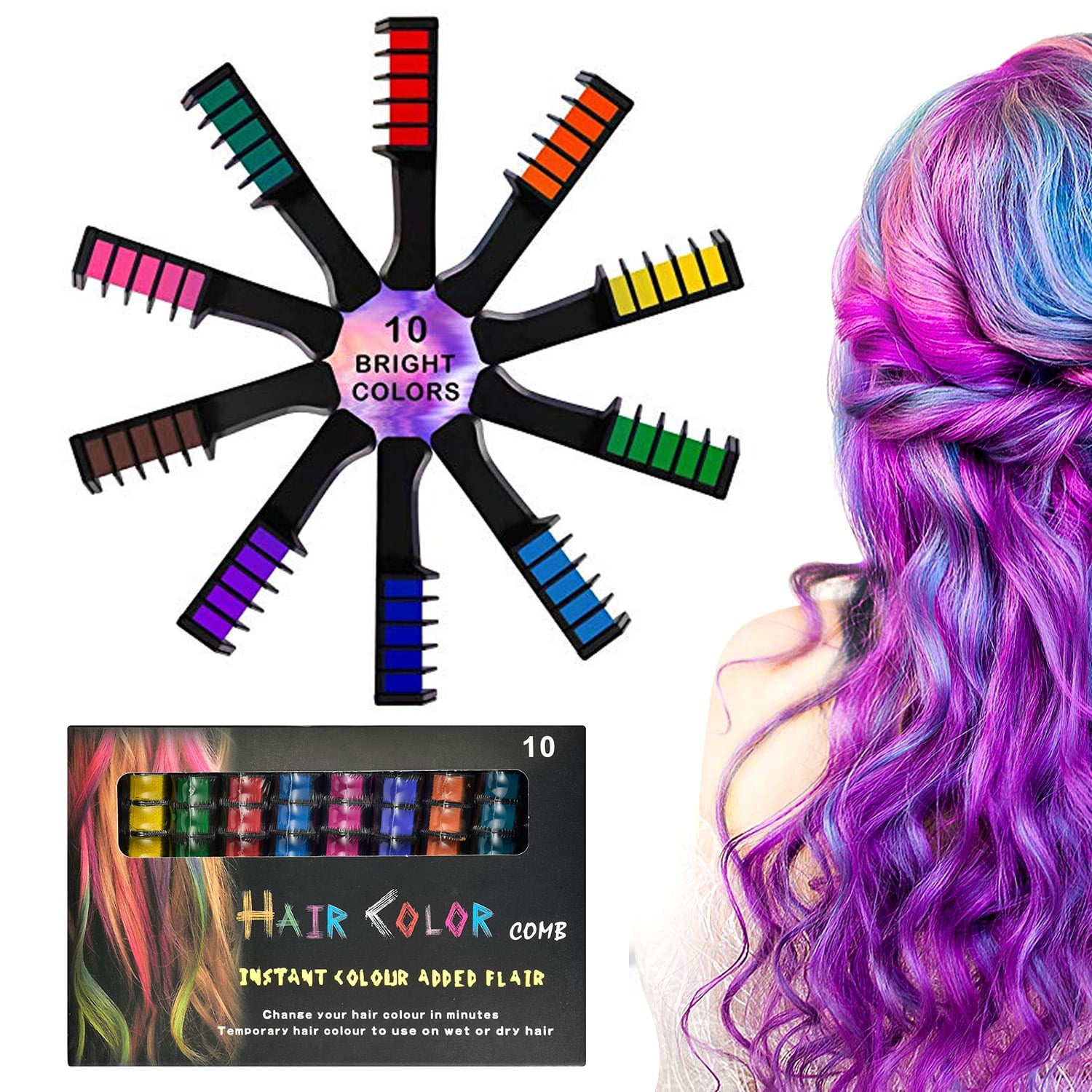 10PCS Hair Chalk Comb For Women Girls Gifts, NonToxic & Washable