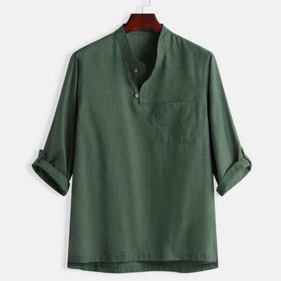 KIHOUT Men's Long Sleeve Tops Clearance Men's Summer New Style Fashionable Pure Cotton And Seven-Cent Blouse Top