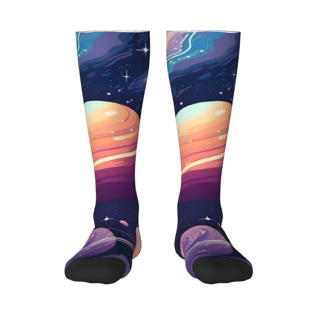 Fotbe Planet Pastel Galaxy Calcetas Divertidas Estampadas para Hombre y Mujer, Calcetas de Algodón hasta la Rodilla para Caminar, Correr, Enfermería y Embarazo