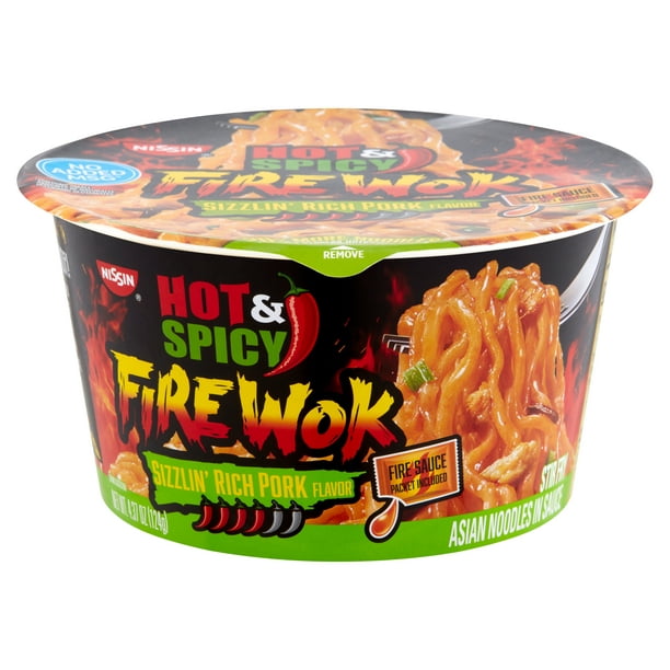 Nissin Hot & Spicy Fire Wok Sizzlin' Rich Pork Flavor Asian Noodles in ...