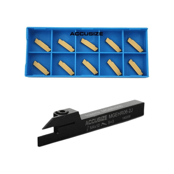 Accusize 3/8" x 3/8'' Cut-Off Holder, Parting Tool, Mgehr06-2 of 2387-2003 with 10 Carbide Inserts for Cutting Steel, 2387-0003ins