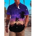thumbnail image 2 of Camisa estampada para hombre con estampado morado de Hawaii para fiesta en la playa, camisa hawaiana de verano con botones y manga corta, estilo callejero, palmeras, 2 of 4