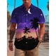 thumbnail image 2 of Camisa estampada para hombre con estampado morado de Hawaii para fiesta en la playa, camisa hawaiana de verano con botones y manga corta, estilo callejero, palmeras, 2 of 5