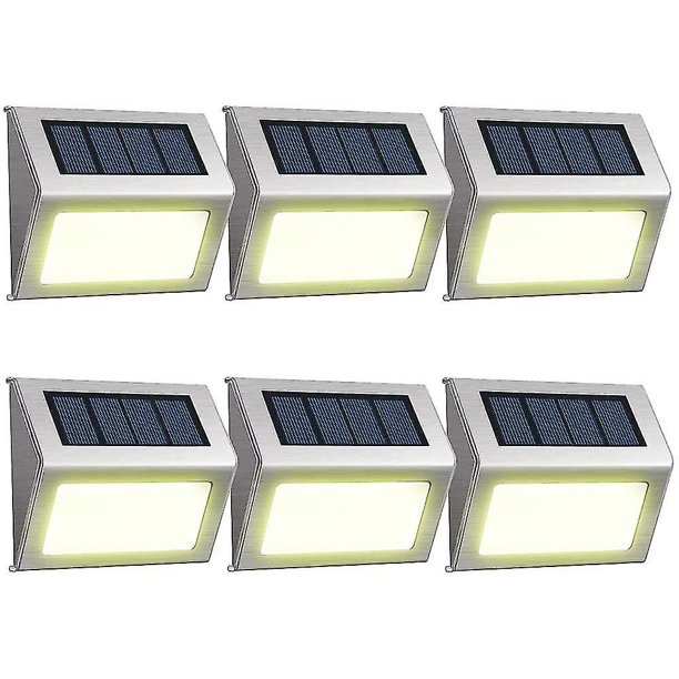 Juego de 6 modernas luces solares LED de acero inoxidable para exteriores para patios, escaleras, jardines cálidos