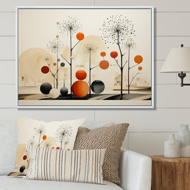 Designart Minimalism framed wall Art, Minimalist Oasis Beige and Beige Mid Century , Minimalism Large framed wall art decor, Beige Modern White Framed Wall Art, White Color Frame