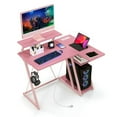 Resenkos L Shaped Gaming Desk with Outlets and USB PortsPink, Home
