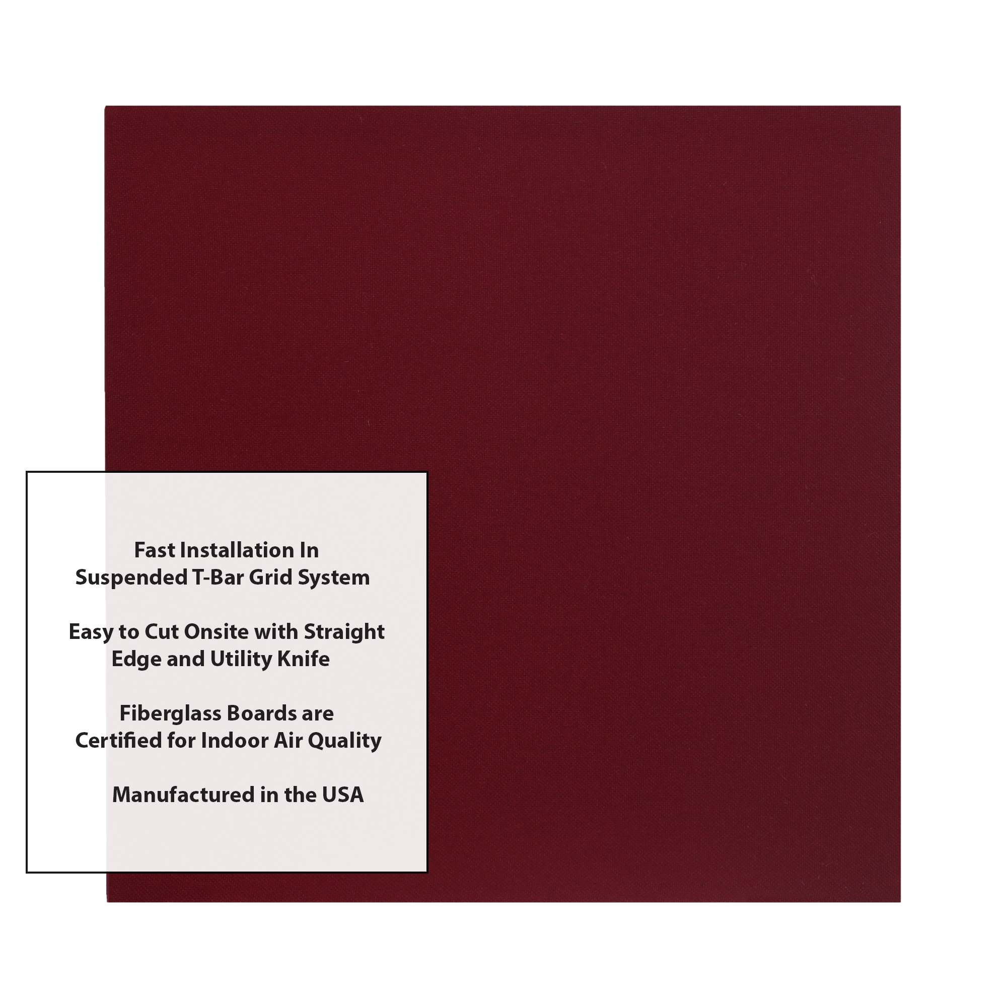 ATS Acoustics Ceiling Acoustic Tile 24"x24"x2" Sound Absorbing Drop Grid Panel For T-Bar Drop Ceiling Noise Reduction (Claret)