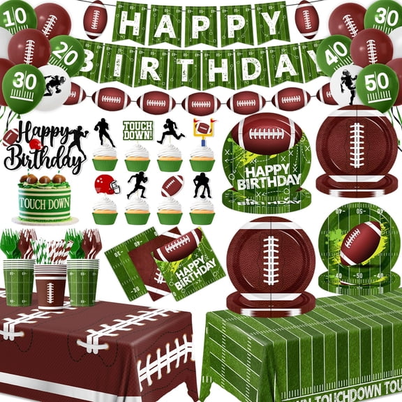 Football Birthday Party Decorations,Football Party Supplies Includes Plates,Napkins,Touchdown Topper for Sport Game Day Tailgate Themed Party Decor,Serve 24 C113