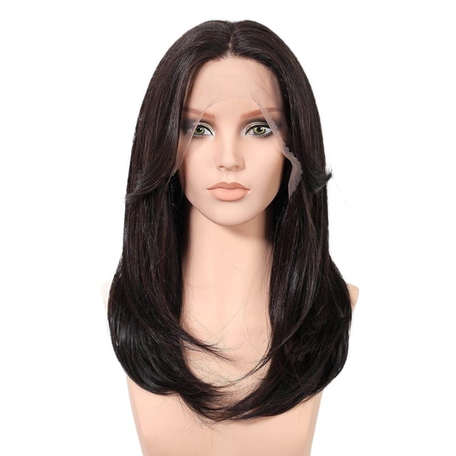 Black Medium To Long Layered Straight Hair Wig For Women, Natural Daily Use