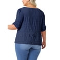 thumbnail image 3 of Agnes Orinda Women's Plus Size Tops Texture Pleated Notched V Neck Ruffle Short Sleeve Summer Casual Blouses 3X Dark Blue, 3 of 6
