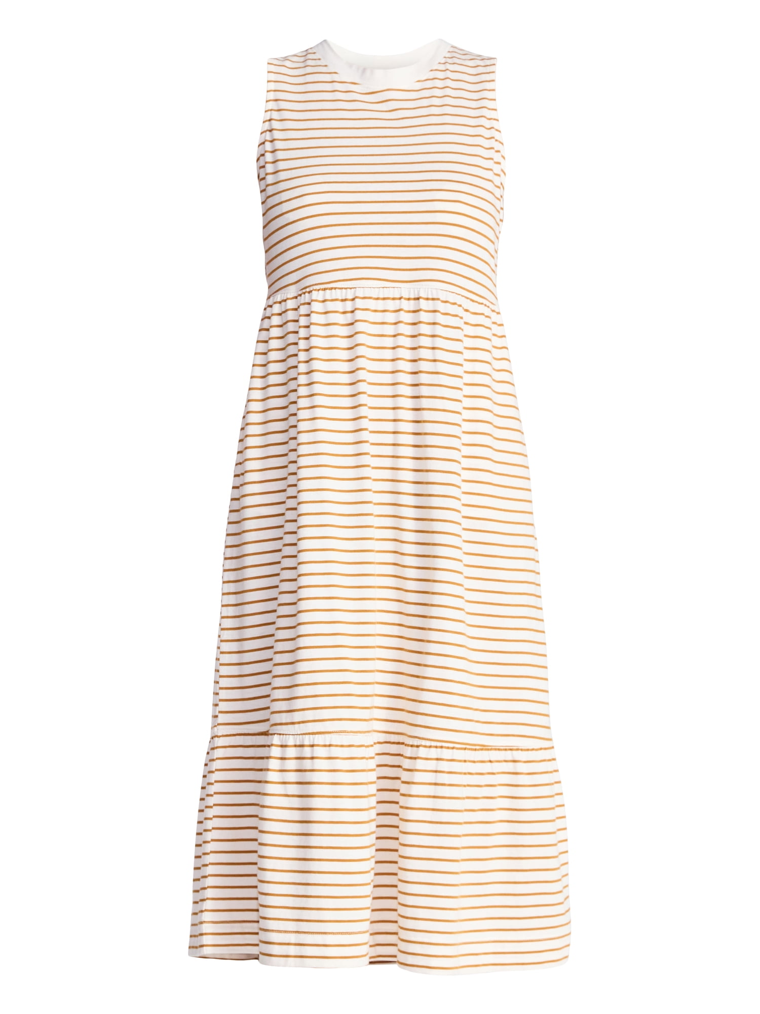 Time and Tru Women's Cotton Sleeveless Tiered Midi Dress, Sizes XS-XXXL