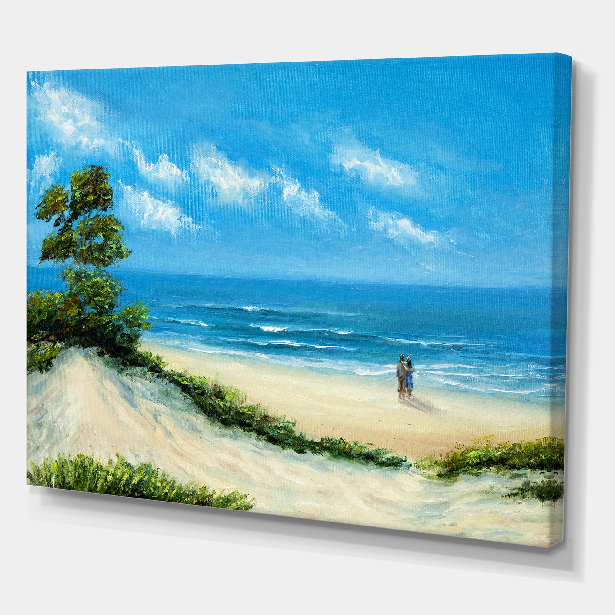 Designart ' Couple At The Beach In Sunlight ' Nautical & Coastal Canvas Wall Art Print