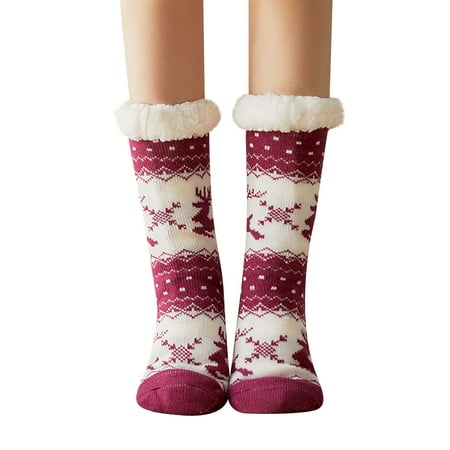 

OVTICZA Womens Christmas Warm Cozy Thick Fuzzy Socks Non Slip Soft Fluffy Slipper Socks Purple One Size