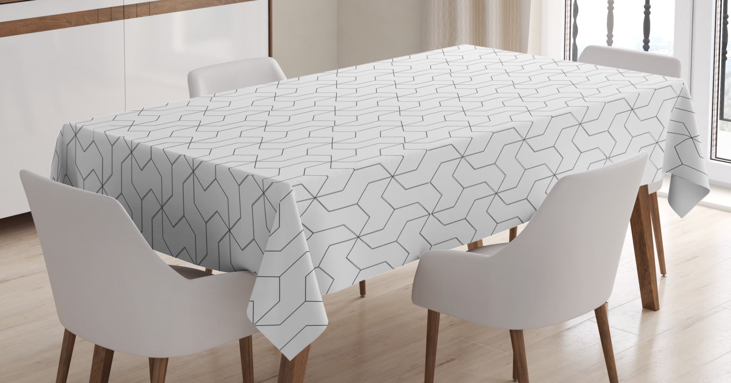 Black and White Tablecloth, Geometric Arrangement with Monochrome