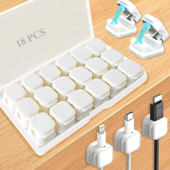 18 Pack Cord Organizer Holder,Magnetic Cable Clips Management,Easy Strong Adhesive Phone USB Charger Cord,Hide Or Organize Desk Cable for Kitchen,Office,Car,Nightstand(White)