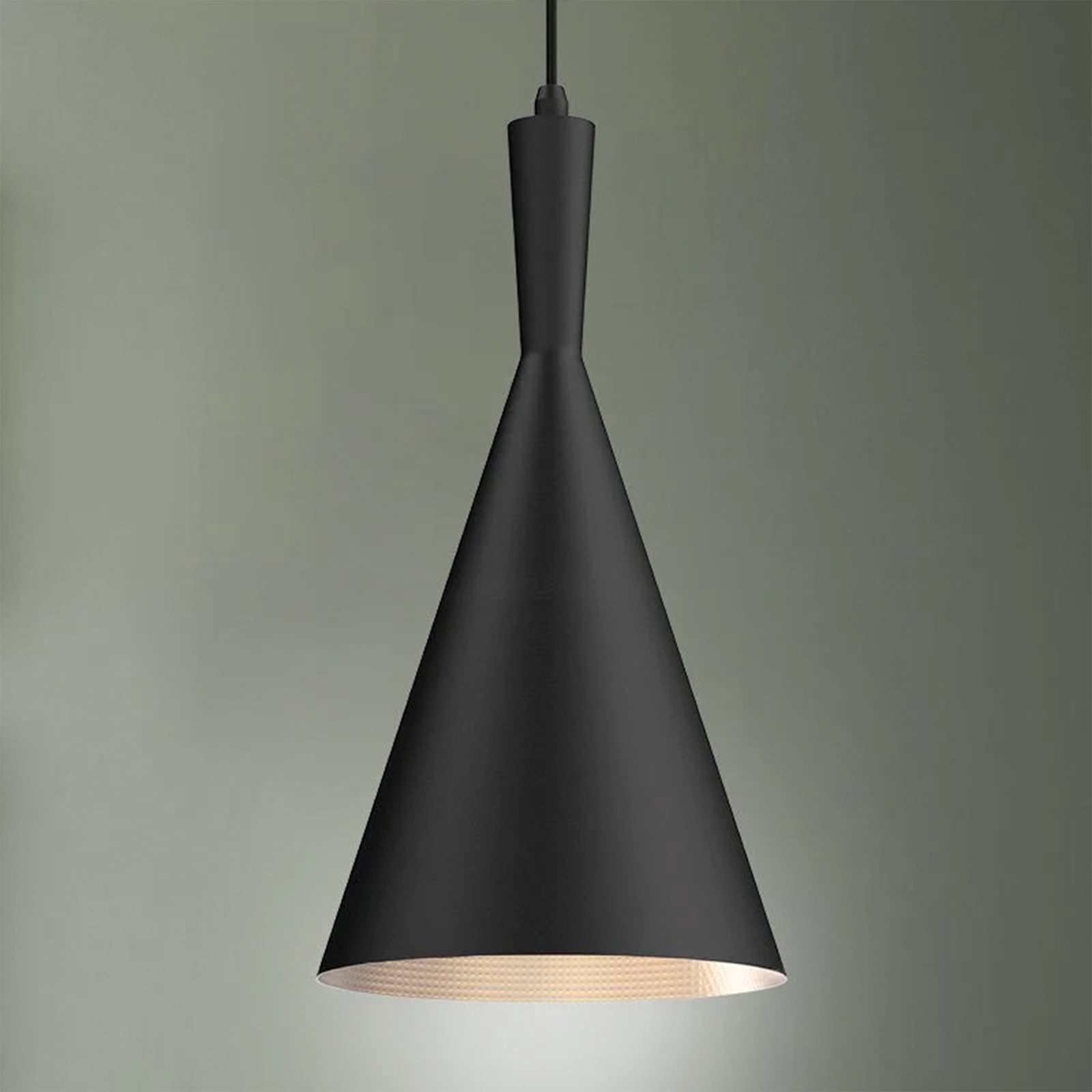 Heavenly Collections | Suspension Cône Sablier Moderne - Luminaire Noir Mat Style Mid-Century avec Intérieur en Feuille d'Or Martelée
