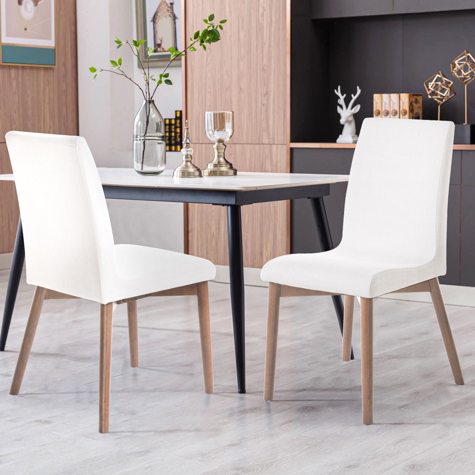 Kadyn Fabric Dining Chairs, 2-Pcs Set, Mid-Century Modern Dinner Chairs with Backs and Wood Legs, Kitchen Chair for Bar, Kitchen, Light Beige Kadyn Fabric Dining Chairs, 2-Pcs Set, Mid-Century Modern Dinner Chairs with Backs and Wood Legs, Kitchen Chair for Bar, Kitchen, Light Beige