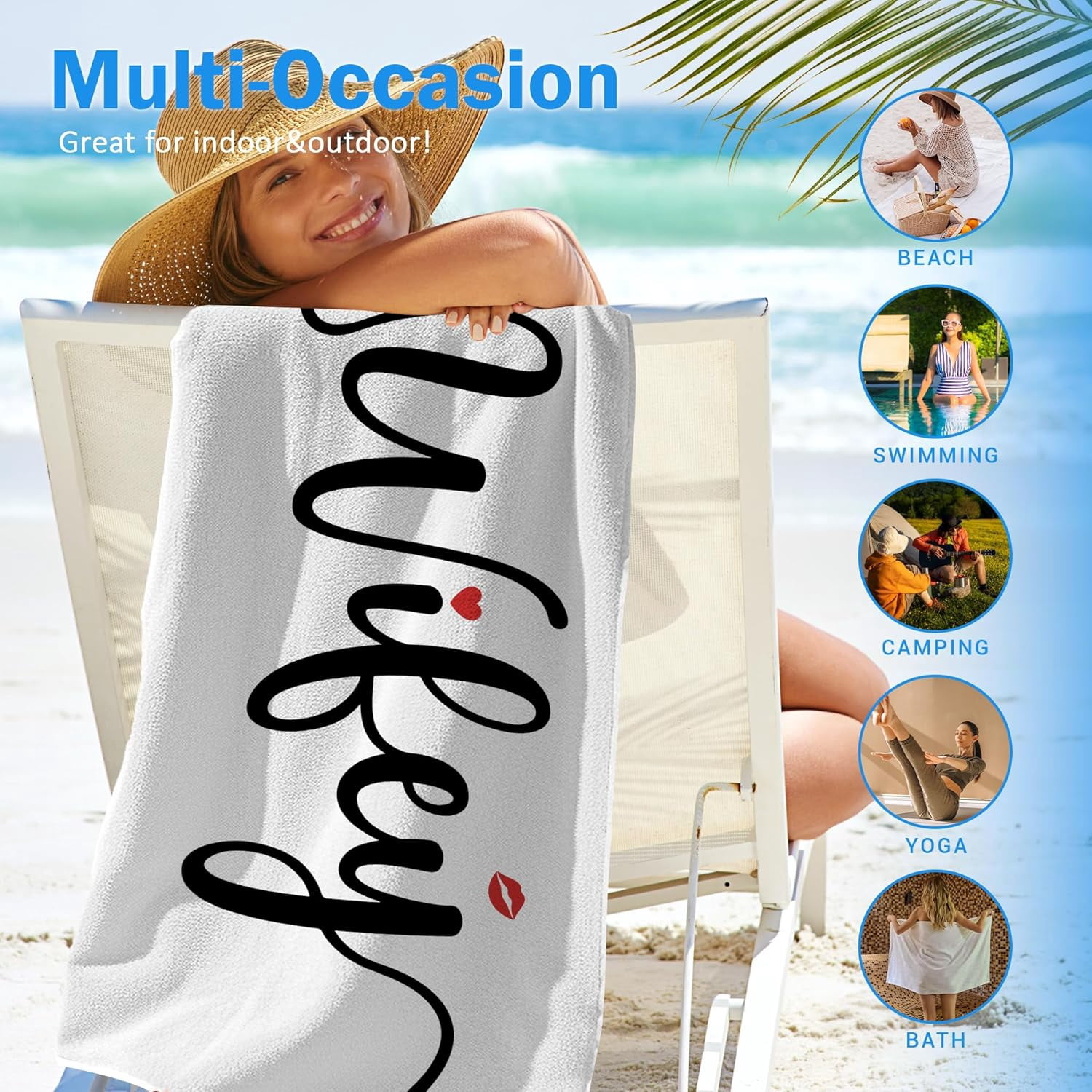 Couple Wifey Hubby Beach Towel Set of 2, Honeymoon Wedding Beach Towels Gifts for Bride Groom Valentines Him Her, Black and White Beach Towels Oversized Decor for Bathroom 30x60in