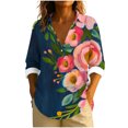thumbnail image 2 of Uootdi Women's Tops Boho Graphic Long Sleeve Shirts Casual V Neck Lapel Button Vintage Gift Floral Printed Henley Blouses Fashio n, 2 of 5