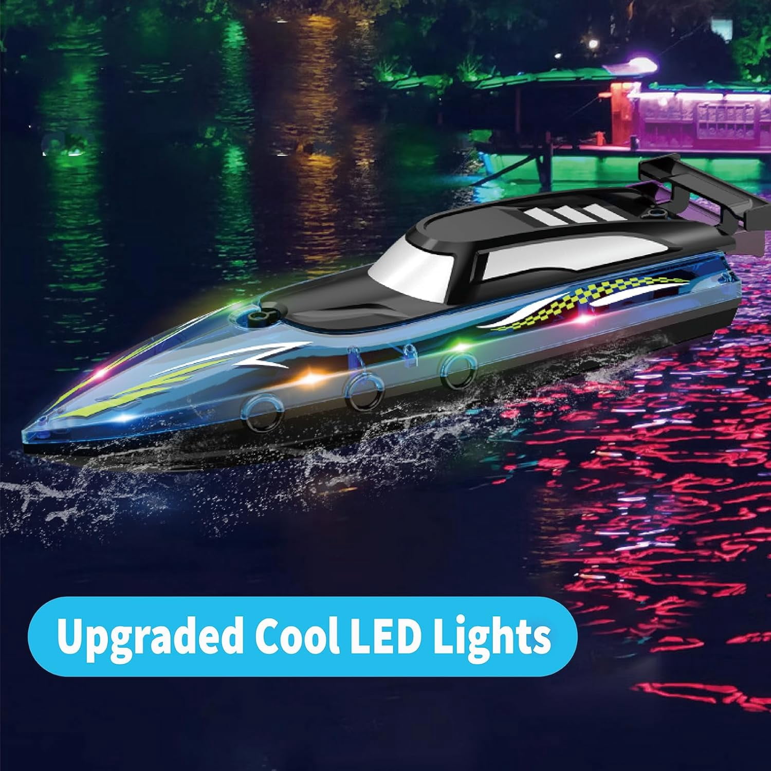 Remote Control Boat with LED Light Adults, 2.4Ghz Full Proportional RC Boat, Remote Control Boat for Pools and Lakes, 30 Min Running Time, Pool Toys