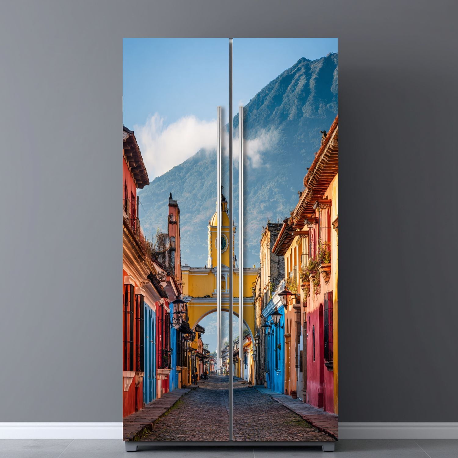 Self Adhesive Vinyl Refrigerator Wrap Set Antigua City Sunrise Door Mural Removable Fridge Sticker Peel and Stick&nbsp;Full Door Cover Decal Kitchen Bar Decor