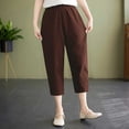 thumbnail image 4 of Outfmvch Capri Palazzo Pants Drawstring Elastic Waist Paper Bag Pants Pull On Elastic Yoga Capris with Pockets Flowy Pants for Women Petite Palazzo Pants Capri Pants with Lace Side Brown M-3XL, 4 of 6