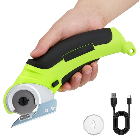 YTAKY  Cordless Electric Scissors, 4V Rechargeable Cardboard Box Cutter with Safety Lock & LED Light, Power Rotary Cutter for Fabric Carpet Leather