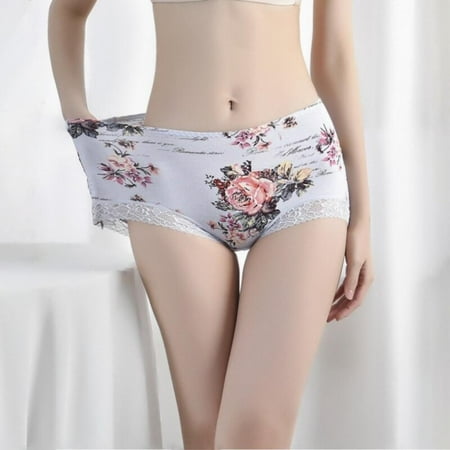 

Big Sale!!Traceless Lace Comfortable Cotton Panties Women s Stretch Breathable Midwaist-hip Panties Lace Print Ladies Triangle Underwear