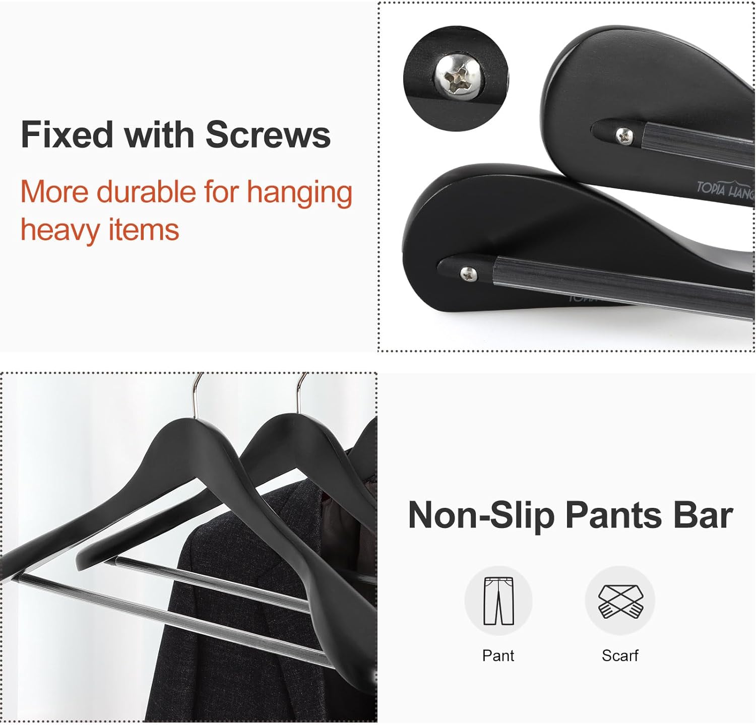 Solid Wood Wide Shoulder Suit Hangers with Non-Slip Pants Bar, 360 °   Swivel Hook, Heavy Duty Coat Hangers for Jackets, 10 Pack in Walnut