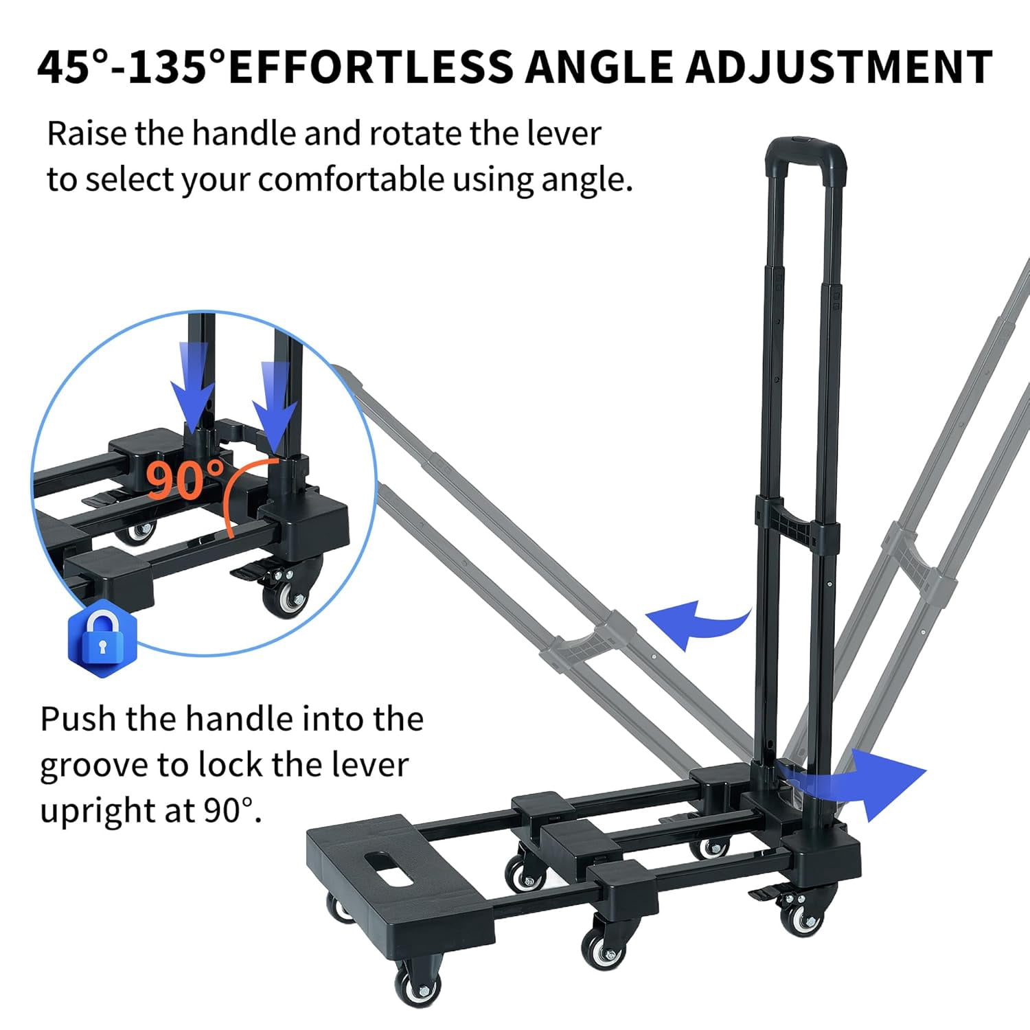 Folding Hand Truck 500 LBS Heavy Duty Dolly Cart with Wheels and Brakes, Collapsible Moving Dolly for Luggage Travel Shopping