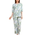 thumbnail image 2 of Jinhomg Womens Soft Cotton Pajamas Elegant Floral Print Long Sleeve Button Down Tops and Straight Pants Sets 2 Piece Casual Sleepwear Loungewear Seasonal Sale Green XL, 2 of 9